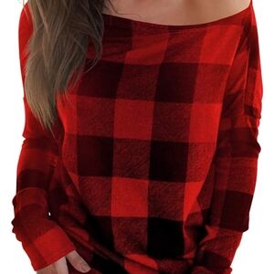 Women's Red Plaid Off-Shoulder Top